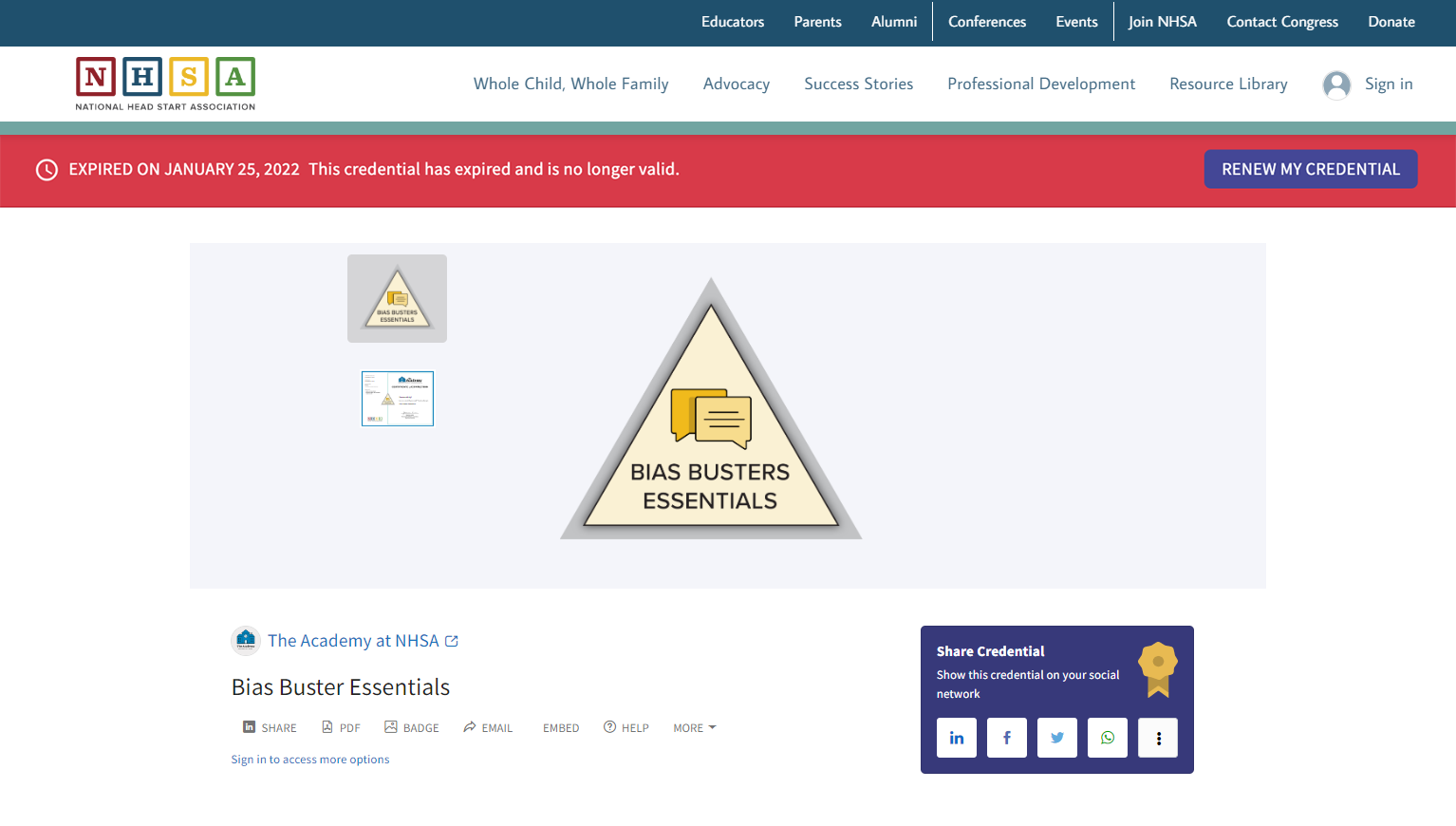 Accredible - expired Sample View of Expired Digital Credential